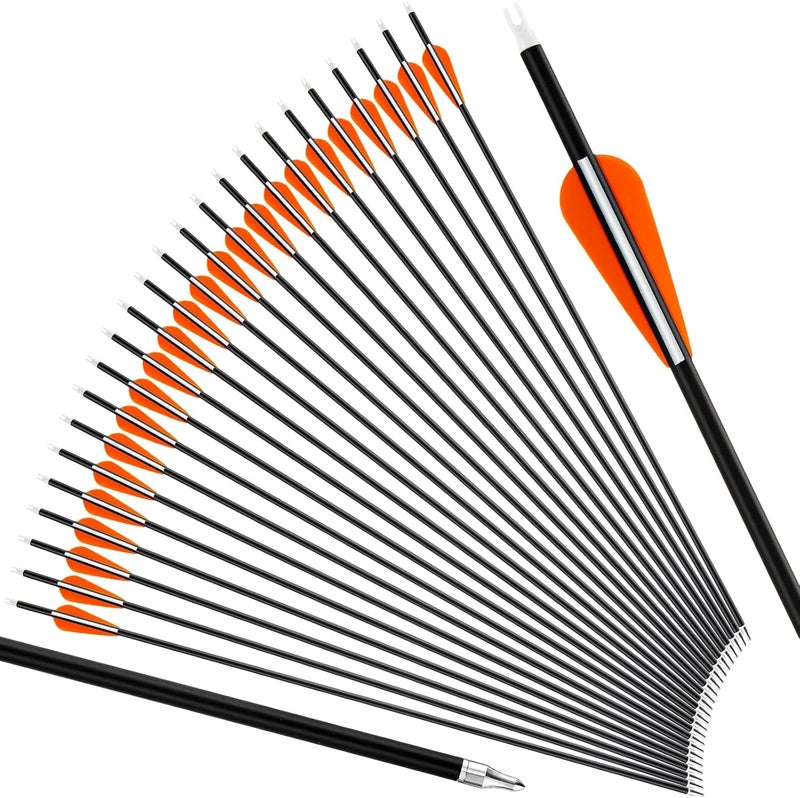 Arrowbash 24 Pcs 31.5 Inch Arrows for Compound Bow Hunting Arrows Carbon Arrows with 3 Inch Plastic Arrow Feathers and Removable Tips 500-600 Spine Archery Target Arrows for Recurve Bow - Image 1